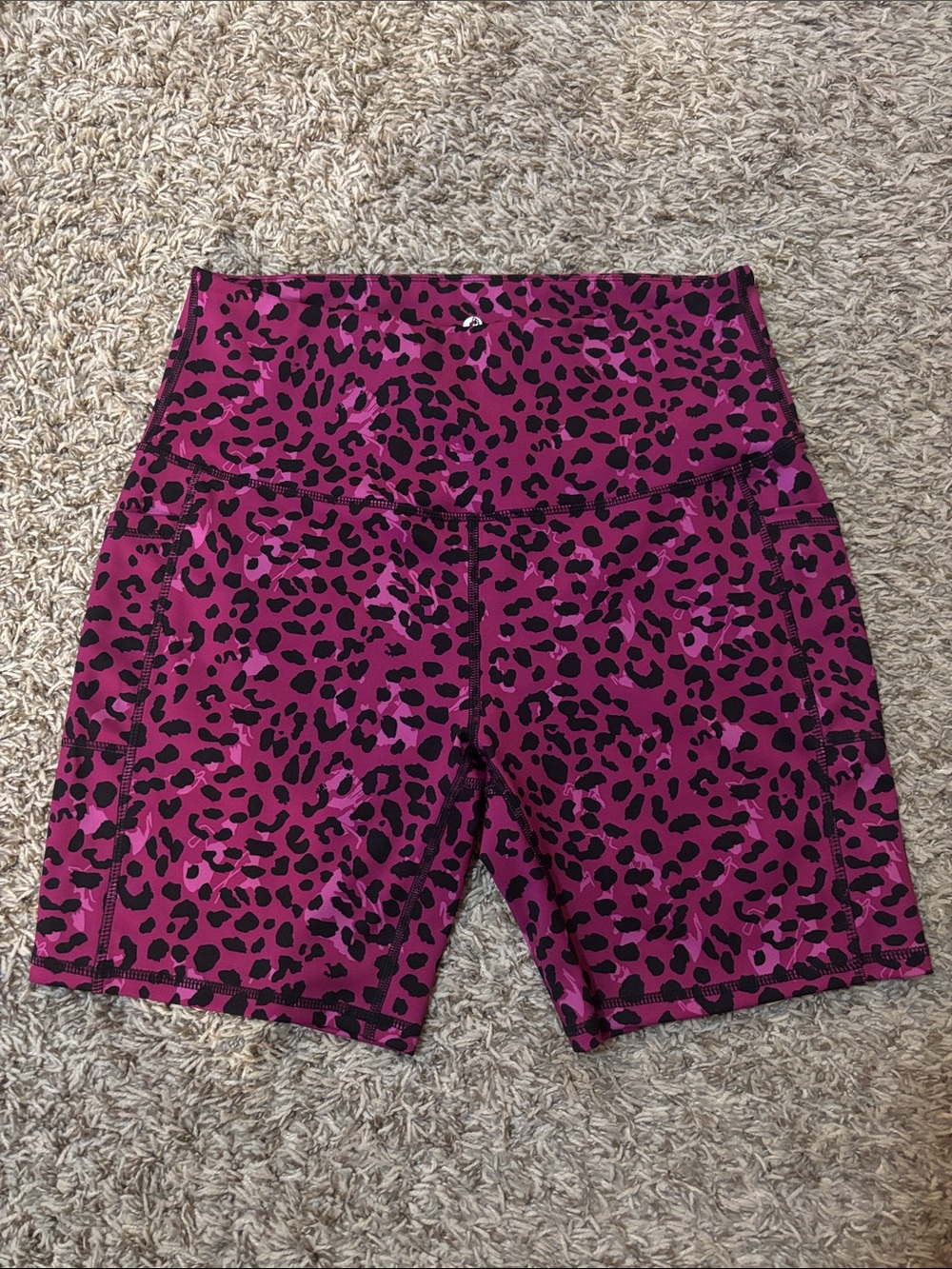 High-Waist Pink Leopard Print Athletic Bike Shorts Size XL
